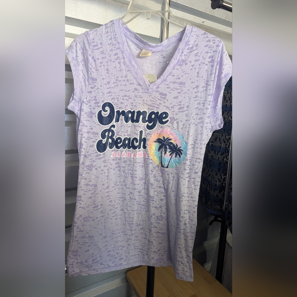 Purple Graphic Tee with Palm Design